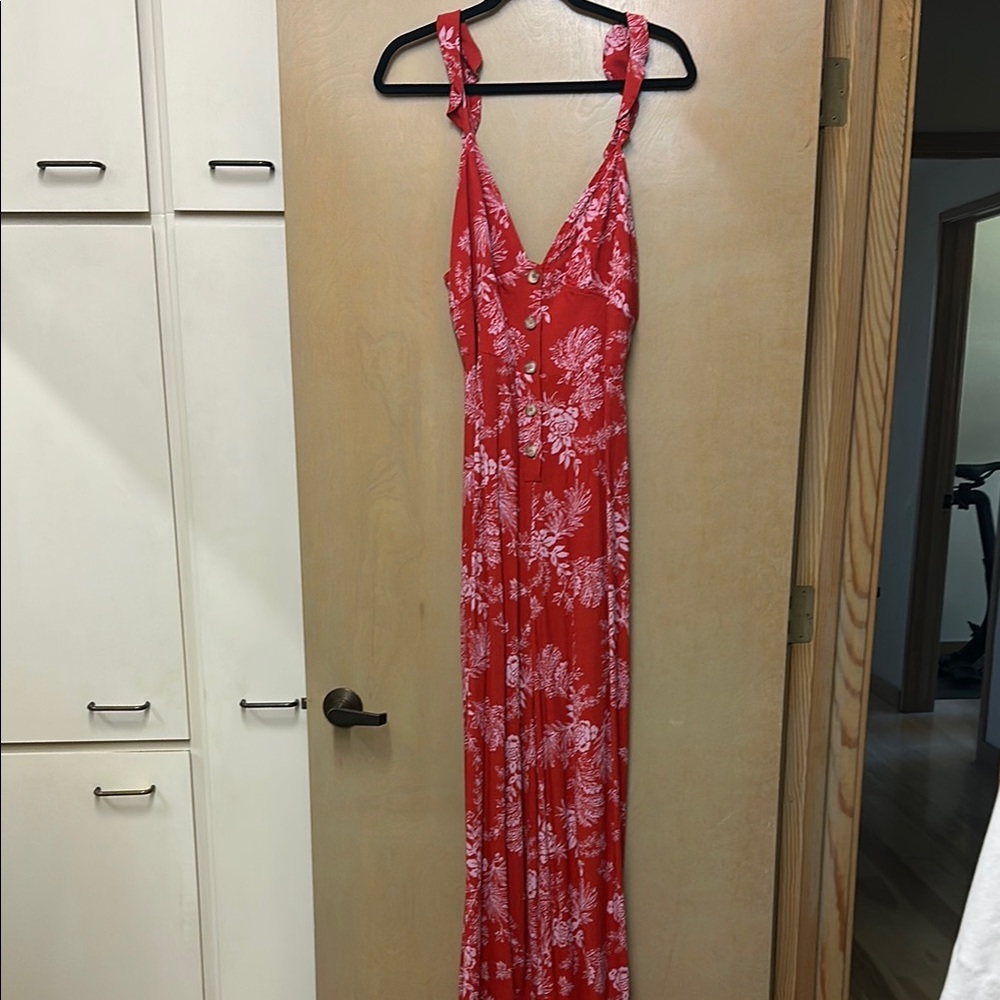 Free People Red and White Sleeveless Jumpsuit V-neck Resort Wear